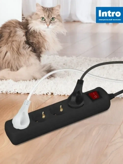 Удлинитель электрический Intro UES450-B с заземлением с выключателем 4 розетки 5м ПВС 3x0,75мм2 10А черный