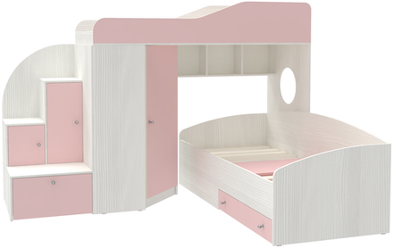 Кровать-чердак КарИВи Кадет 2 Белое Дерево Розовый