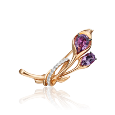 Брошь «Цветок» из красного золота c аметистами и натуральными топазами white Артикул: 04-0239-00-225-1110-57