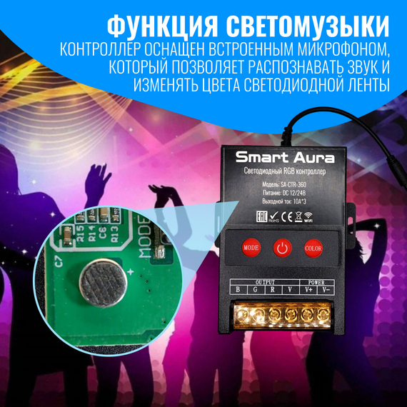 Умный WiFi RGB-контроллер Smart Aura (4 контакта). Работает с Алисой, Марусей
