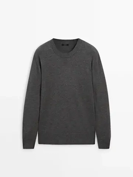 Massimo Dutti Шерстяной свитер с круглым вырезом, антрацитово-серый