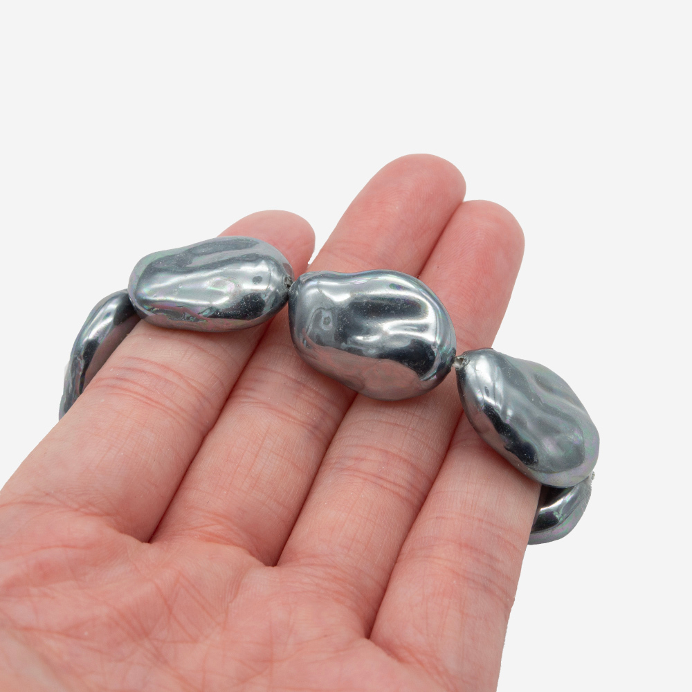 Хрустальный жемчуг в форме вытянутой монетки, темно-серый, 24*17мм