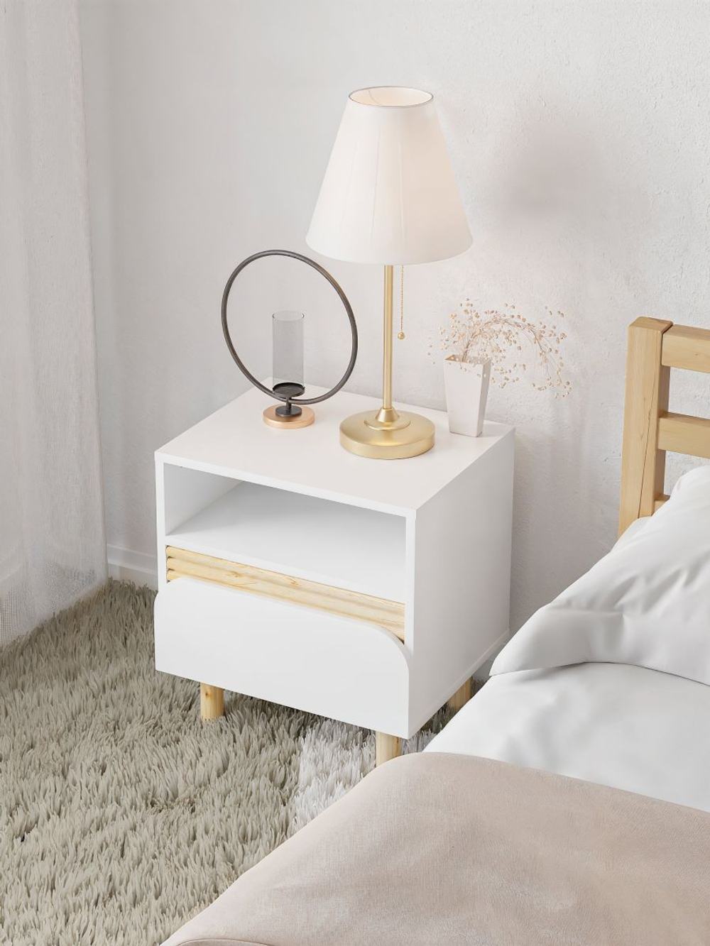 Тумба прикроватная 48х40х55, Ола с ящиком для вещей, в спальню, белый, Dipriz