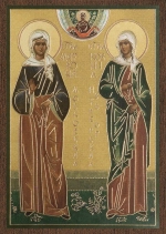 Икона "Ксения Петербургская и Матрона Московская" 6х9 на МДФ-6