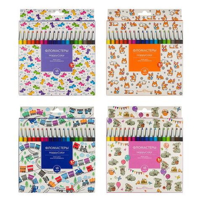 Фломастеры 18цв. "Happycolor", 4 вида (Bruno Visconti)