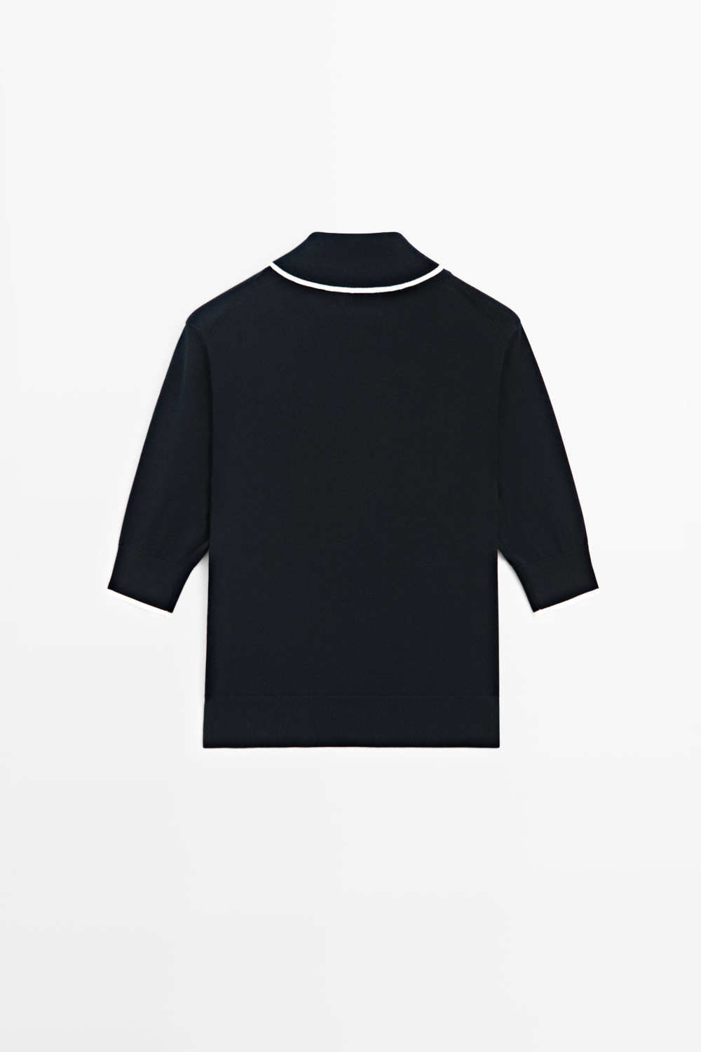 Massimo Dutti Хлопковый джемпер с декоративным бантом, темно-синий