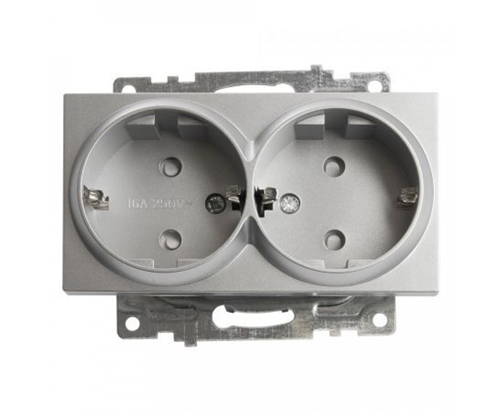 Розетка 2-местная с защитной шторкой с/з, 250В, 16А, серия Катрин, GLS16-7114-03, серебро (РАМКА ПРИОБРЕТАЕТСЯ ОТДЕЛЬНО), STEKKER 39584