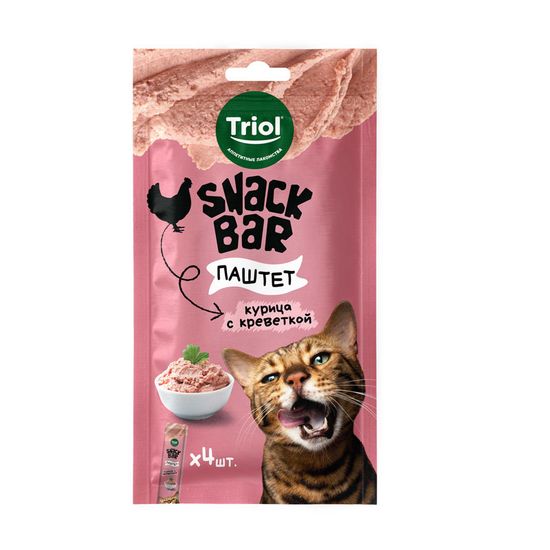 Triol Snack Bar Лакомство для кошек "паштет из курицы с креветкой", 40г