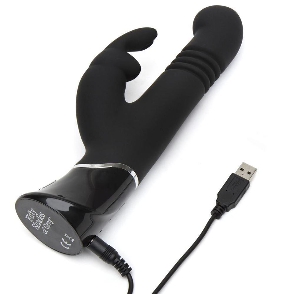Черный хай-тек вибратор Greedy Girl Thrusting Rabbit Vibrator - 22,8 см. (Цвет: черный)