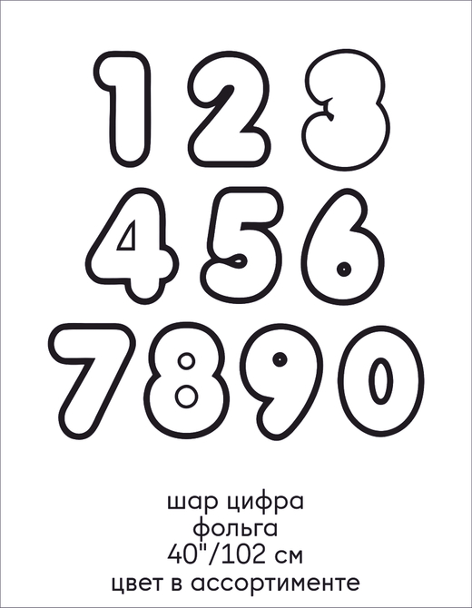 шар цифра, фольга, 40"/102 см на подставке стандартной