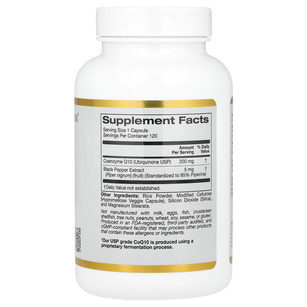 California Gold Nutrition, коэнзим Q10 с Bioperine® и экстрактом чёрного перца, улучшенная биодоступность, 200 мг, 120 растительных капсул