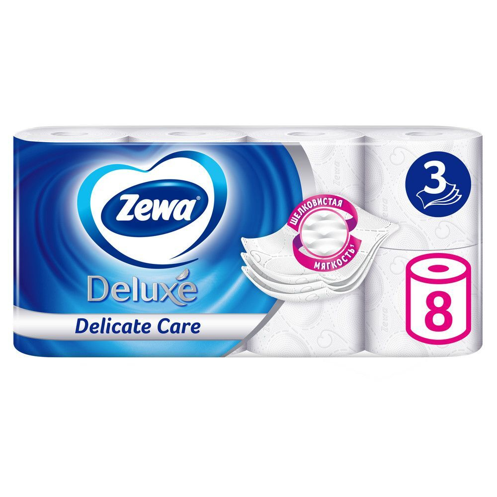 Zewa туалетная бумага deluxe 3 х слойная белая 8 шт, 7 шт в упаковке