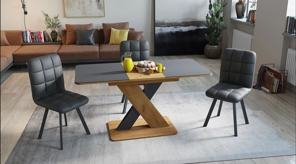 Стол кухонный обеденный раздвижной Ателье Тёмный/Белый/Стекло Серое Матовое, Люксембург, 110,4х70х75,7 см