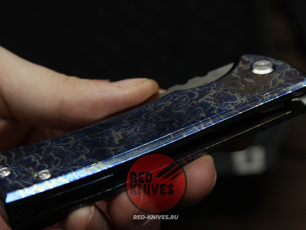 Нож CHAVES KNIVES 229 REDENCION KICKSTOP FLIPPER "Огненный" Титан