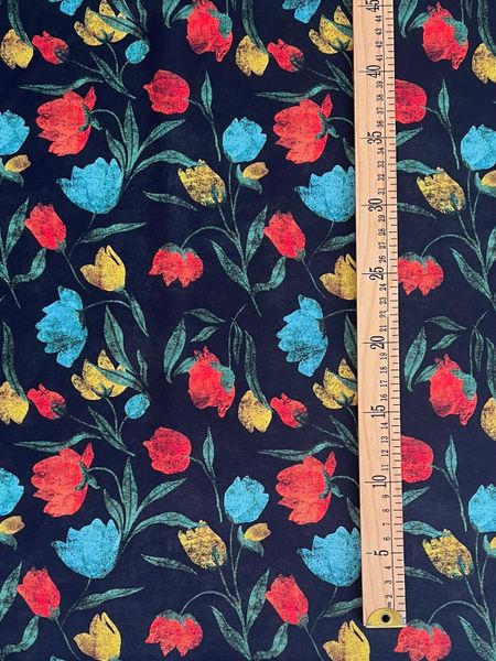 ЦВЕТОЧНОЕ ТРИО НА ТЕМНО-СИНЕМ - 100% хлопок 6