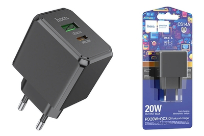 Зарядное устройство HOCO CS14A PD20W+QC3.0 3A Type-C+USB Black