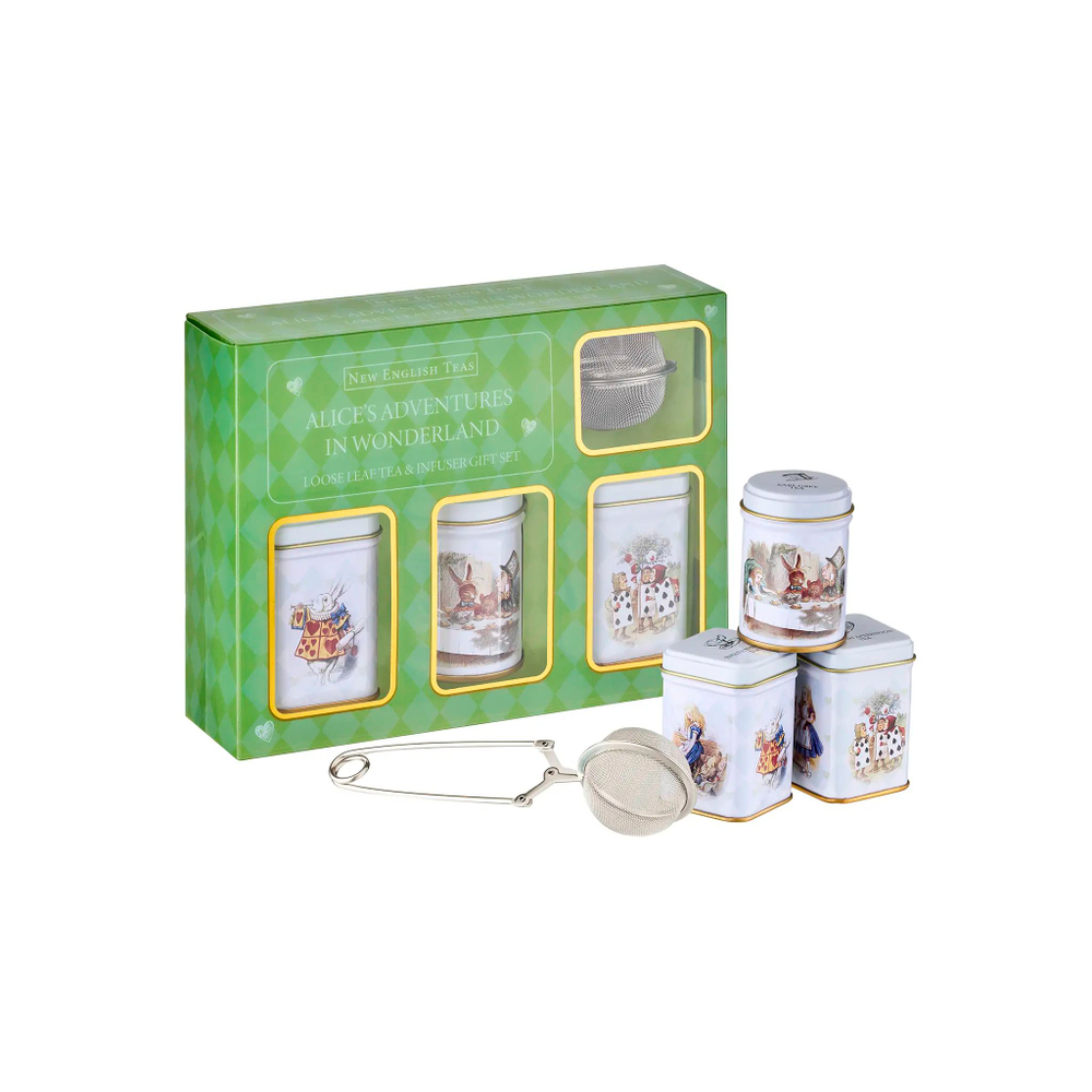 New English Teas Набор листового чая Alice In Wonderland Mini Tea Tin & Infuser Gift Set, 3шт