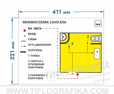 321х411 мм (ПВХ 3 мм) Тактильная мнемосхема ГОСТ, полноцветная