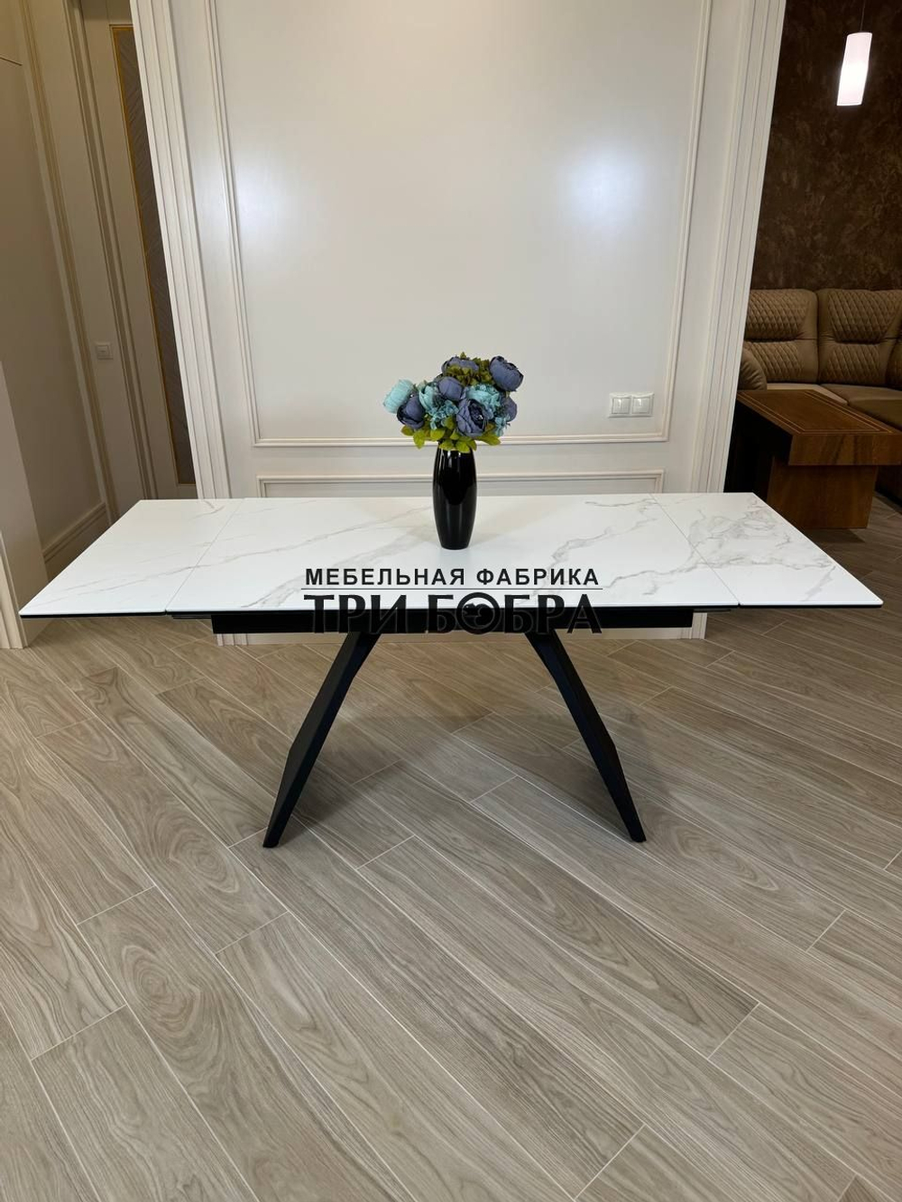 Кухонный раскладной стол "Хилтон", белый мрамор