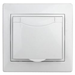 Розетка Intro Plano 1Э-207-01 с заземлением 2P+E Schuko с крышкой шторками, 16А-250В, СУ, без лапок, белый | Intro Plano