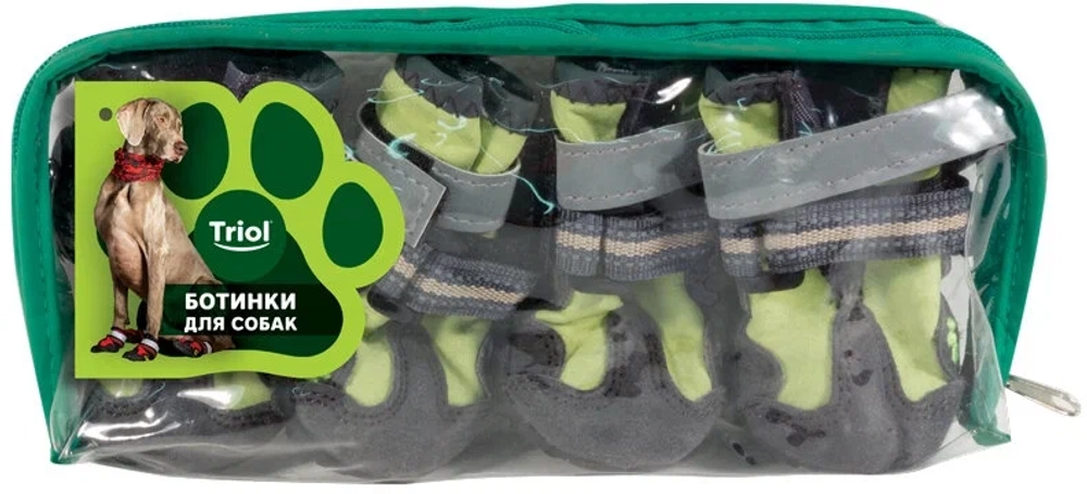 Ботинки для собак "Модник" размер M, зеленые, 55х50х45мм (уп.4 шт.) Триол
