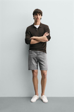 ZARA ДЖИНСОВЫЕ ШОРТЫ REGULAR FIT, СЕРЫЙ