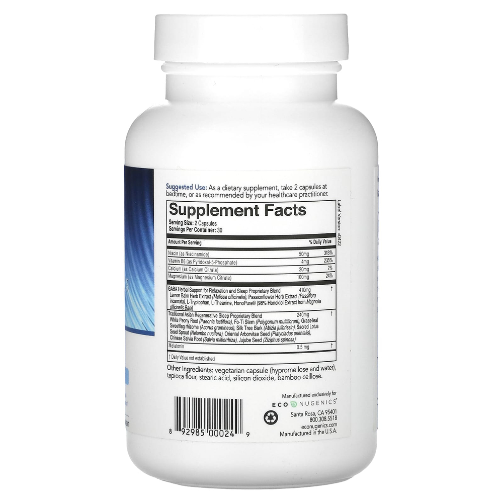 Econugenics, ecoSleep, восстанавливающее восстановление сна, 60 вегетарианских капсул
