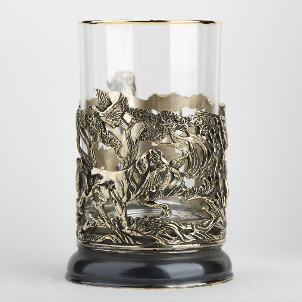 Подстаканник "Охота на уток" в футляре с ложечкой