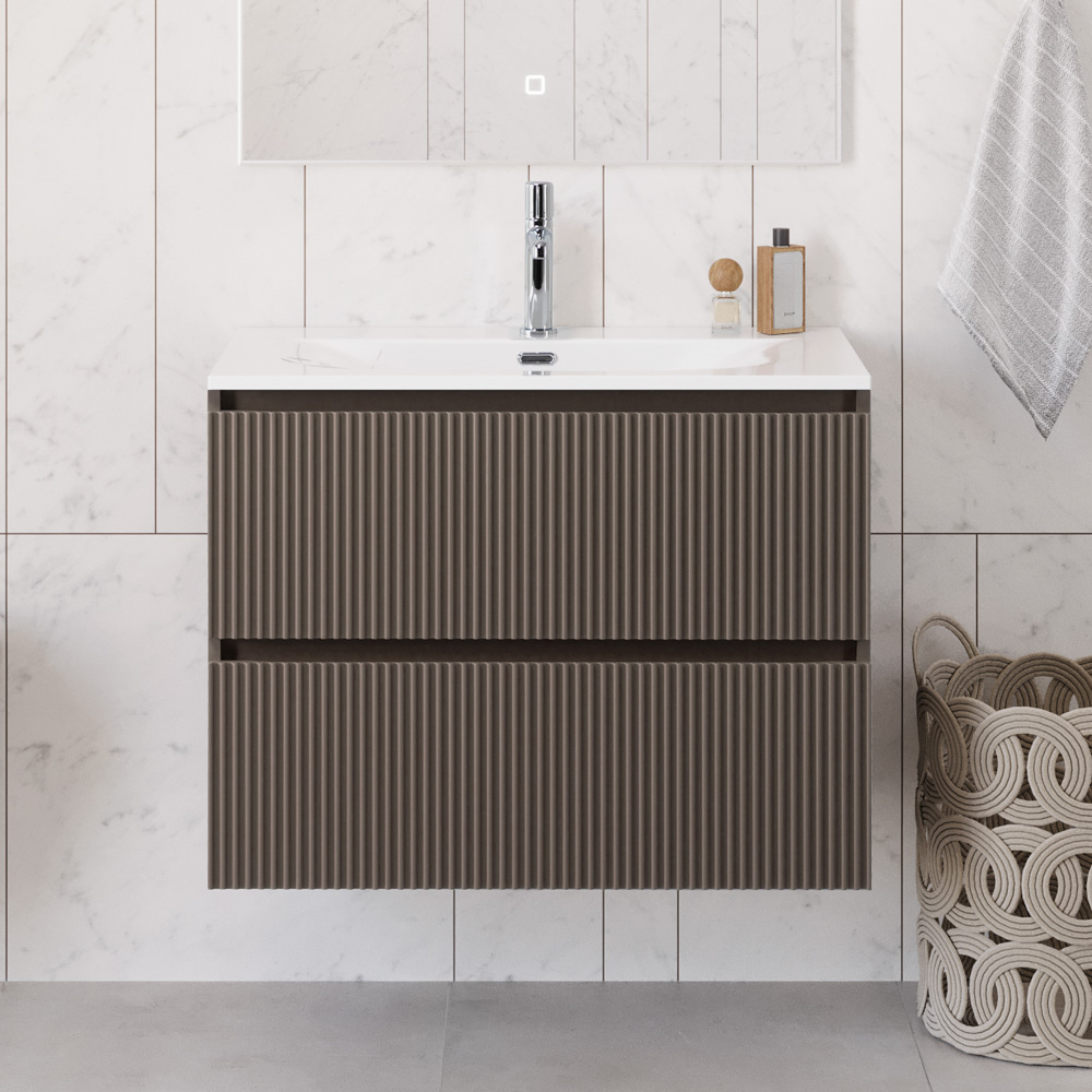 Тумба с раковиной подвесная BelBagno UNO-800-2C-SO-СO Бежевый матовый, раковина белая BB-8099-80