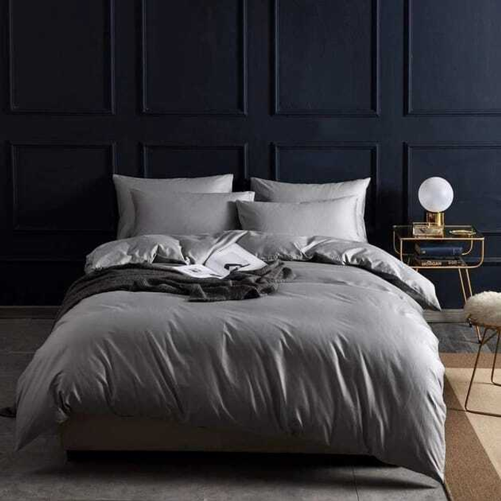 Комплект постельного белья ЕВРО 100% Сатин однотонный Серый