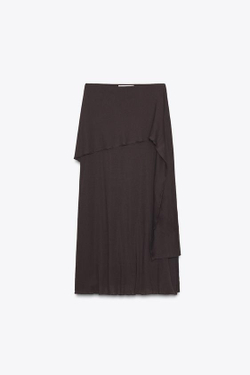 ZARA ЮБКА МИДИ ИЗ МЯГКОЙ ТКАНИ, ШОКОЛАДНО-КОРИЧНЕВЫЙ