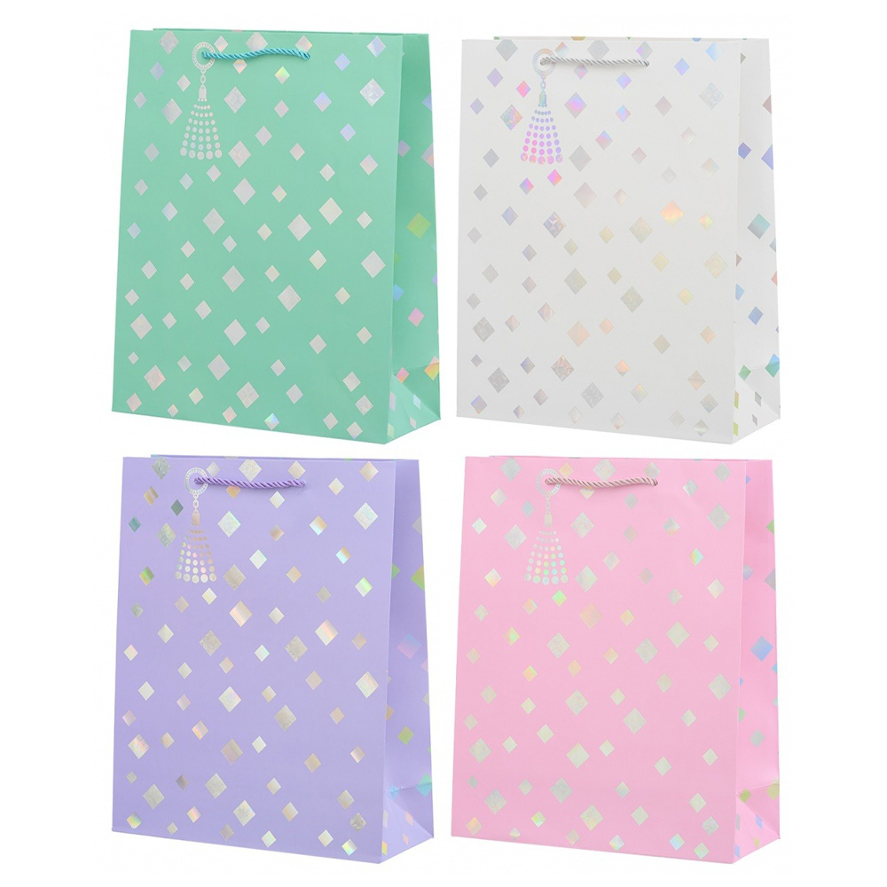 Подарочный пакет Basir, серия "Ромбики", голографическое тиснение, 26*32*10 см, ассорти