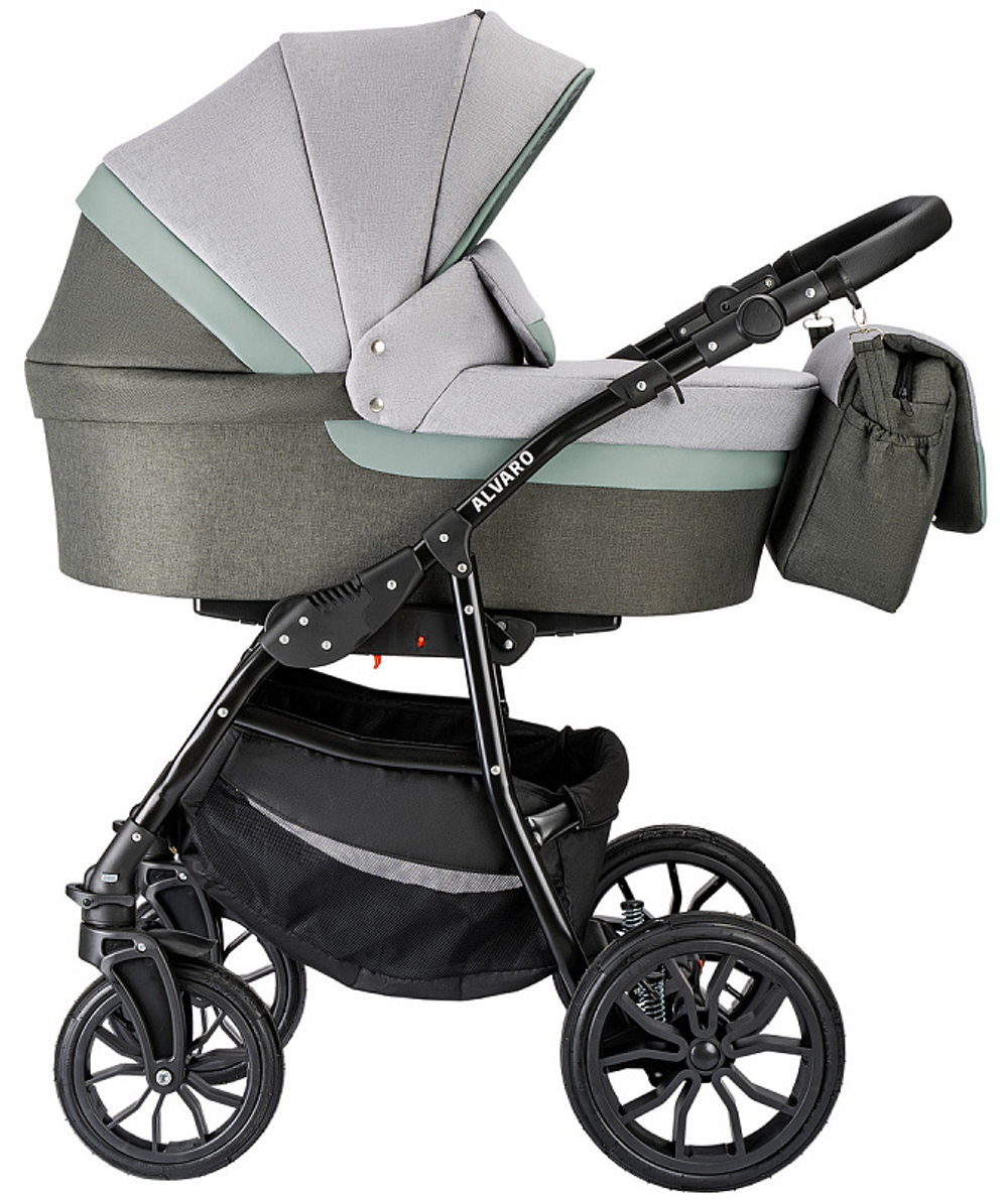Детская коляска Alis Alvaro F 3 в 1 Al 10 т.серый+св.серый+шалфей кожа