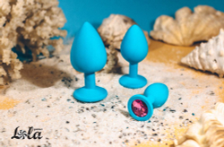 Голубая анальная пробка Cutie Large с розовым кристаллом - 10 см.