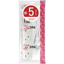 Удлинитель электрический ЭРА U-4s-5m-2x1 без заземления c выключателем 4 розетки 5 м ПВС 2x1мм2 10А | Бытовые удлинители