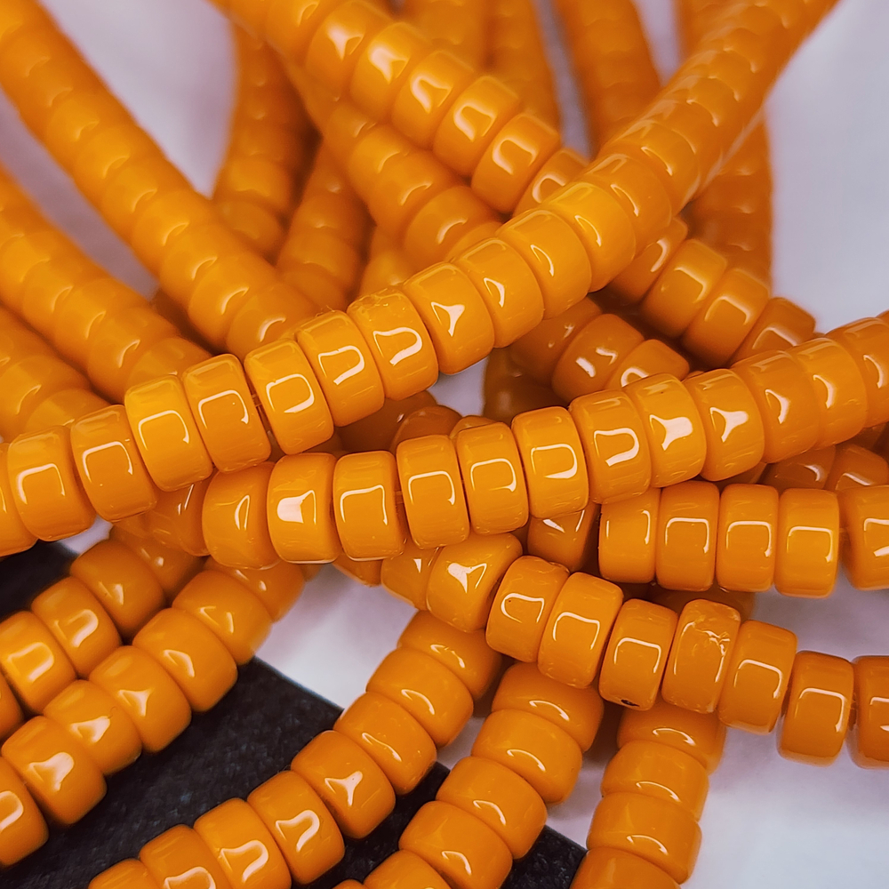 Бусины шайбы, рондель, оранжевый, лэмпворк, стекло, р-р 6мм, цена за набор 10 шт