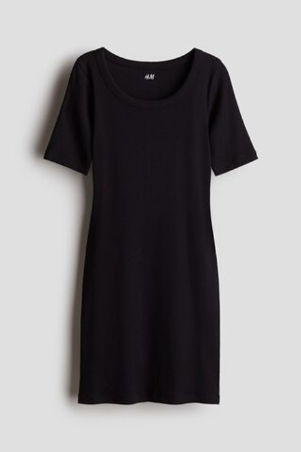 H&M Платье из хлопка в рубчик, черный