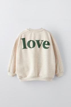 ZARA ТОЛСТОВКА С НАДПИСЬЮ НА КАРМАНЕ, ПЕСОЧНЫЙ