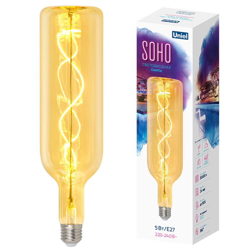 LED-SF21-5W-SOHO-E27-CW GOLDEN GLS77GO Лампа светодиодная SOHO. Золотистая колба. Спиральный филамент. Картон. ТМ Uniel
