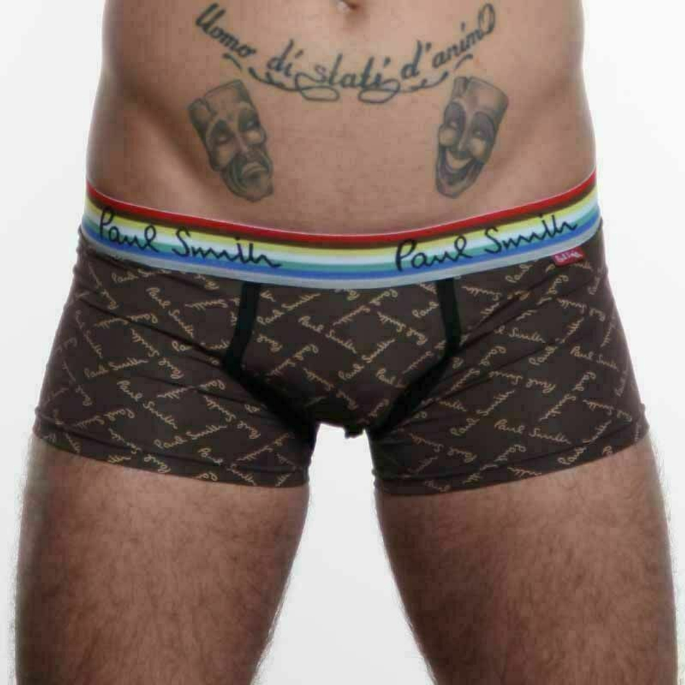 Мужские трусы боксеры Paul Smith коричневые с надписью