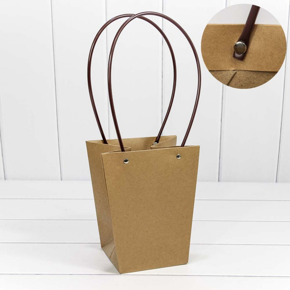 Пакет подарочный 20х17х12см Ваза для цветов (Коричневый, Крафт)