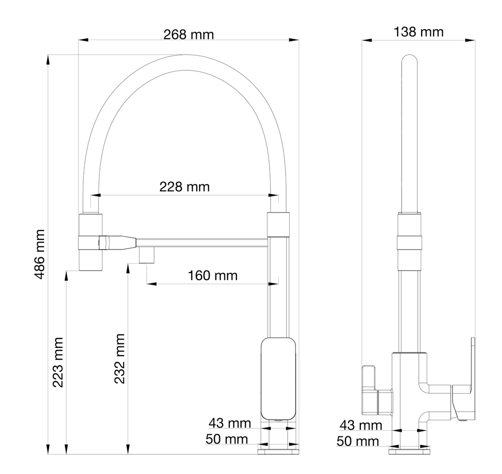 Смеситель для кухни с гибким изливом и подключением фильтра WONZON & WOGHAND, Брашированное золото (WW-88458012-BG（MW))