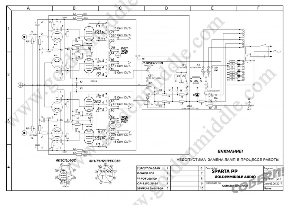 Ламповый двухтактный усилитель мощности на радиолампе 6П3С схема