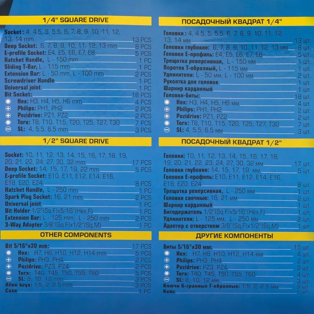 Набор инструмента 108пр.1/4''&amp;1/2''(6-гран)(4-32мм) Partner PA-41082-5