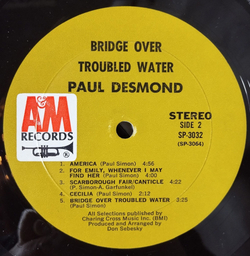 Винтажная виниловая пластинка LP Paul Desmond Bridge Over Troubled Water (USA 1970)