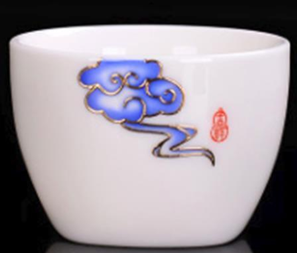 268083.2 Пиала ЗОЛОТОЙ ОБОДОК "Золотой дымок счастья" h=3,6см, d=5,4см, 60мл, фарфор белый