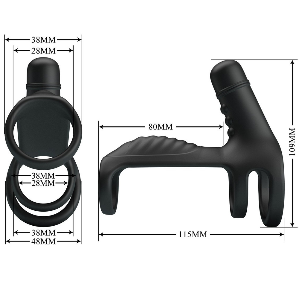 Насадка кольца на пенис с вибрацией Pretty Love черный 11 см