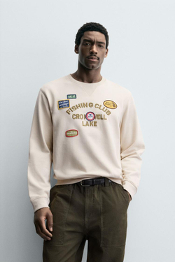 ZARA ТОЛСТОВКА С ВЫШИТОЙ НАДПИСЬЮ, ЭКРЮ