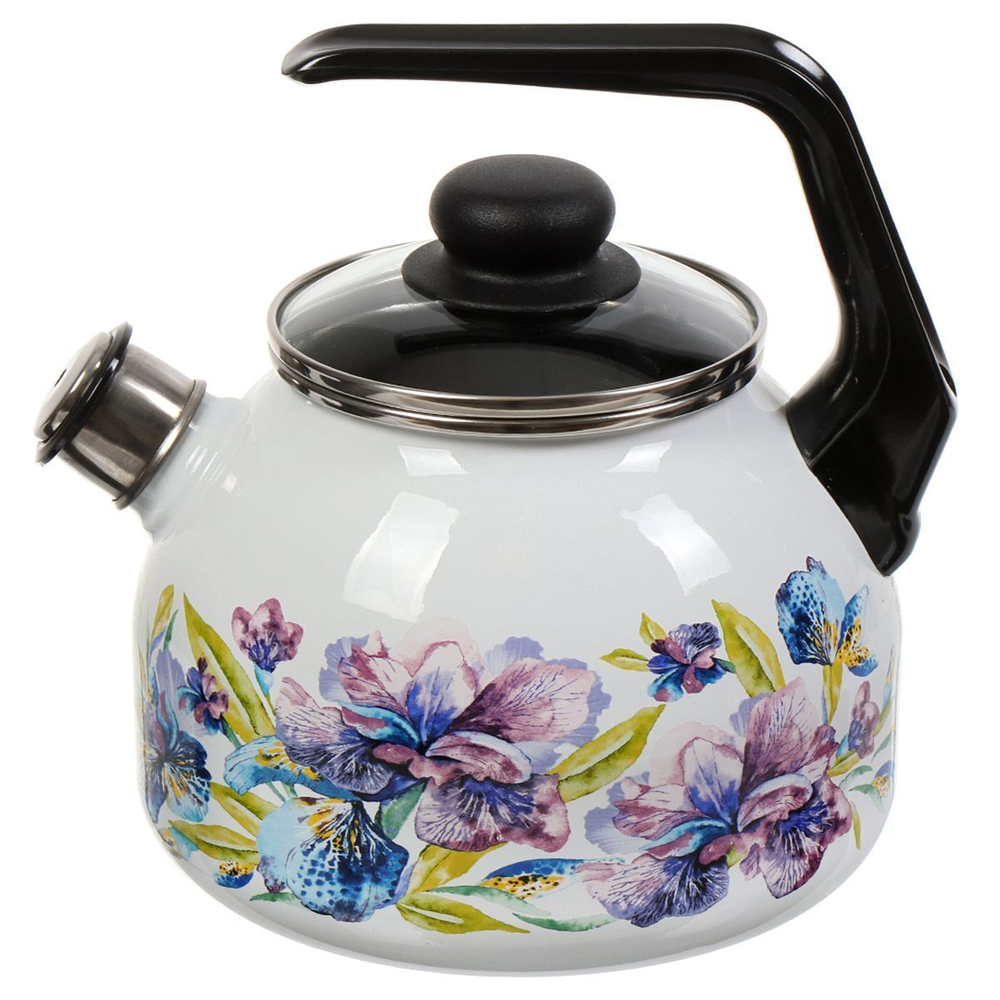 Чайник сталь, эмал, 3 л, свист, ручк пластик, СтальЭмаль, Vitross Iris, индукц, белоснежный, 1RC12