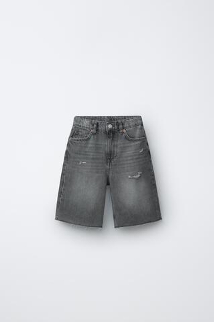 ZARA ДЖИНСОВЫЕ ШОРТЫ WIDE FIT С РАЗРЕЗАМИ, СВЕТЛО-СЕРЫЙ
